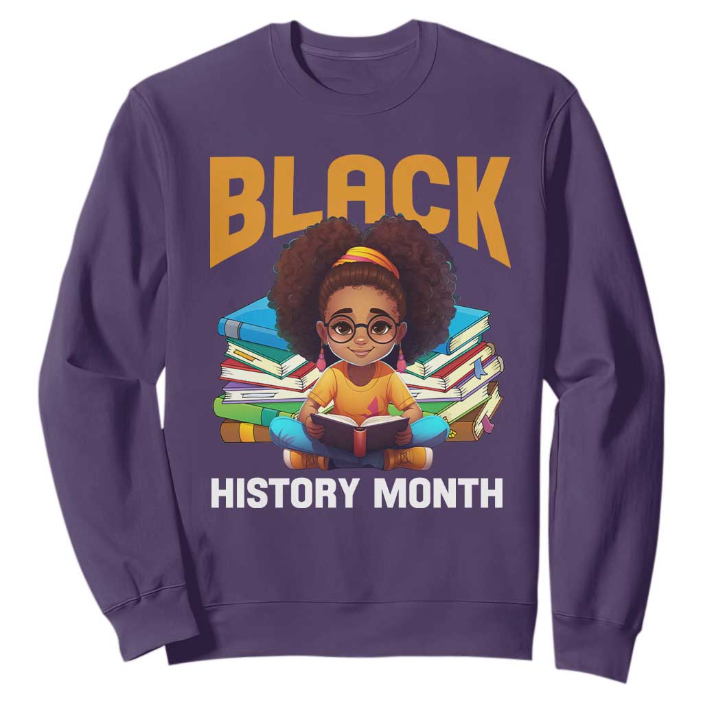 Black History Month Sweatshirt Girl Reading Book African Pride Melanin TS09 Purple Printyourwear
