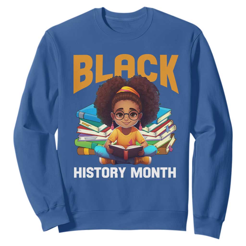 Black History Month Sweatshirt Girl Reading Book African Pride Melanin TS09 Royal Blue Printyourwear