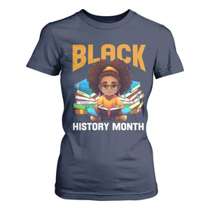 Black History Month T Shirt For Women African Girl Reading Book Black Educated Educator TS09 Navy Print Your Wear