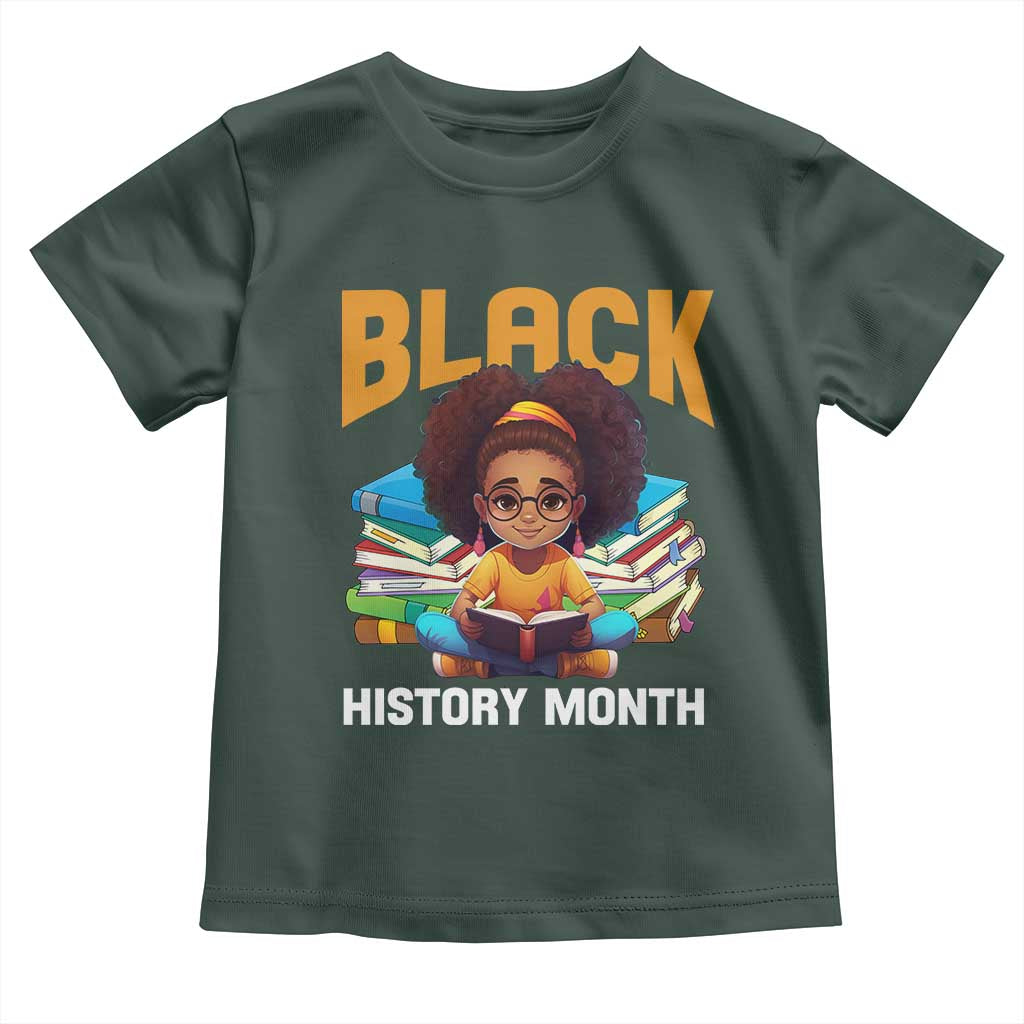Black History Month Toddler T Shirt African Girl Reading Book Black Educated Educator TS09 Dark Forest Green Print Your Wear
