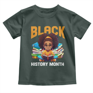 Black History Month Toddler T Shirt African Girl Reading Book Black Educated Educator TS09 Dark Forest Green Print Your Wear