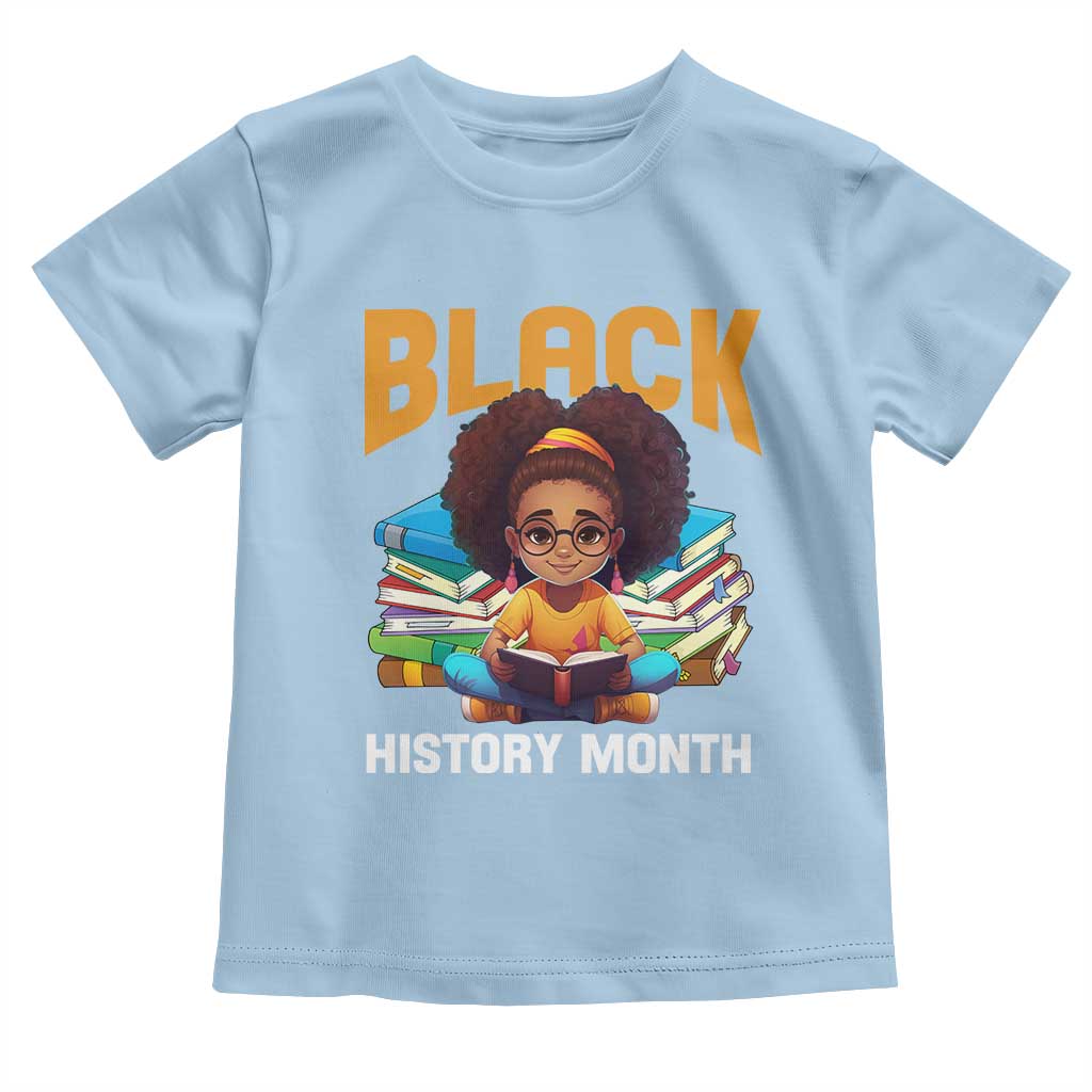 Black History Month Toddler T Shirt African Girl Reading Book Black Educated Educator TS09 Light Blue Print Your Wear