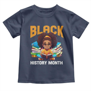 Black History Month Toddler T Shirt African Girl Reading Book Black Educated Educator TS09 Navy Print Your Wear