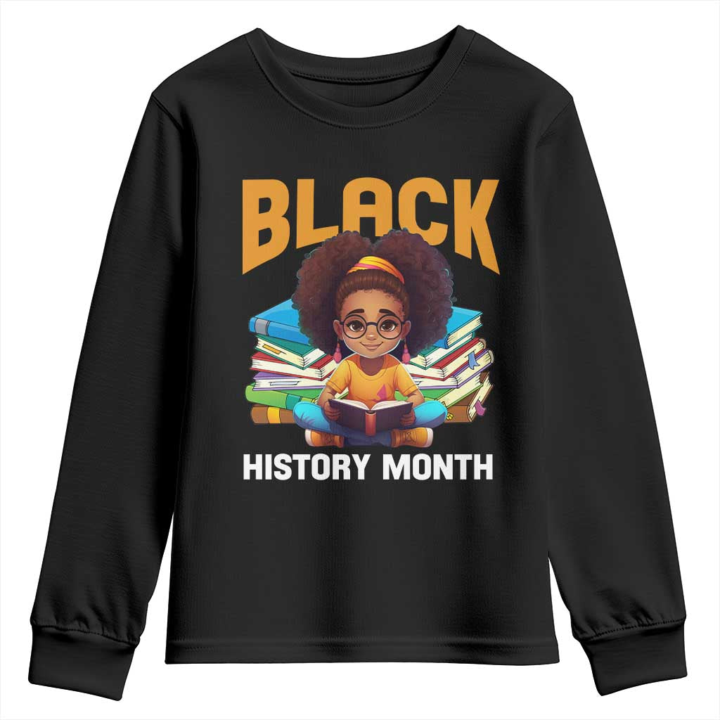 Black History Month Youth Sweatshirt African Girl Reading Book Black Educated Educator TS09 Black Print Your Wear