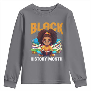 Black History Month Youth Sweatshirt African Girl Reading Book Black Educated Educator TS09 Charcoal Print Your Wear