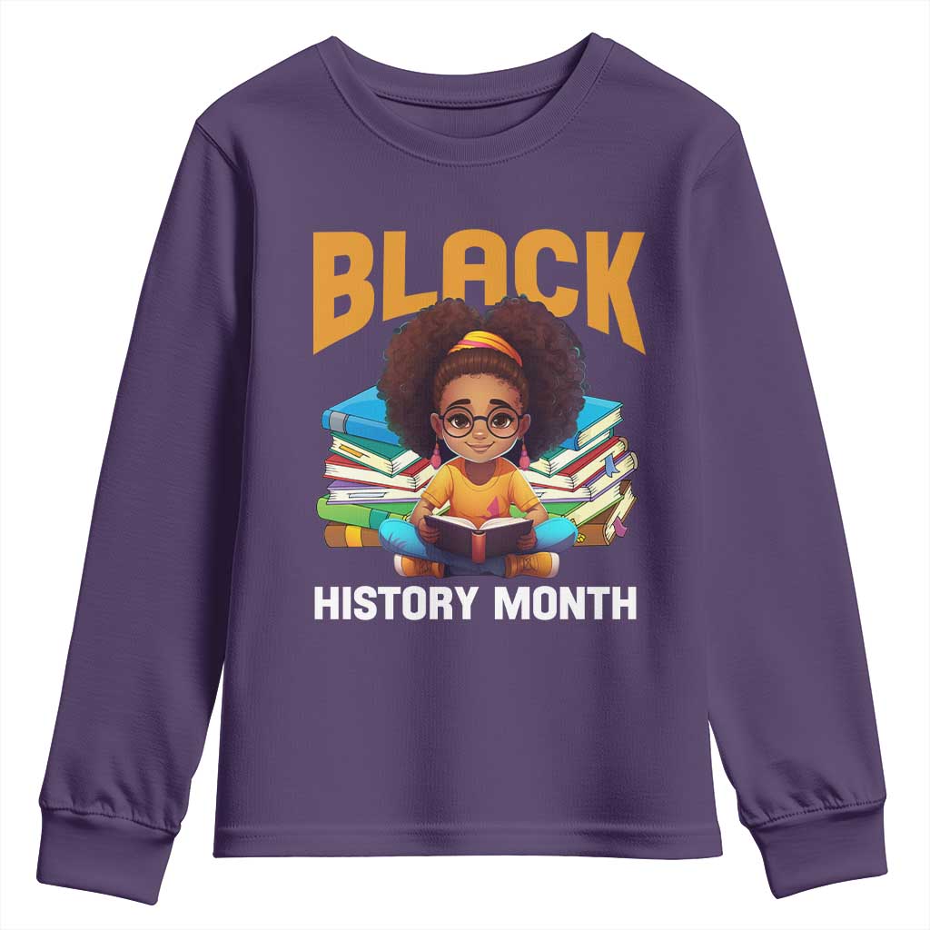 Black History Month Youth Sweatshirt African Girl Reading Book Black Educated Educator TS09 Purple Print Your Wear