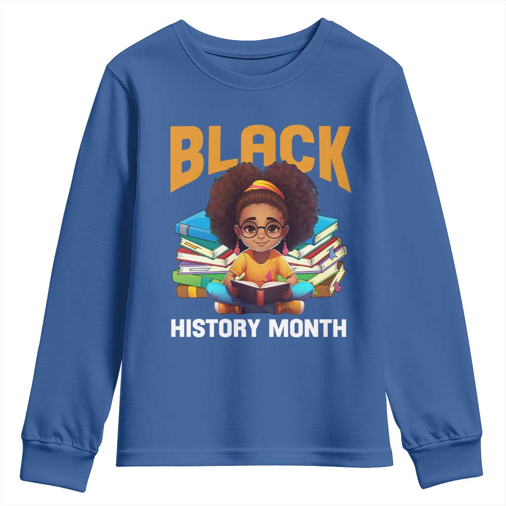 Black History Month Youth Sweatshirt African Girl Reading Book Black Educated Educator TS09 Royal Blue Print Your Wear