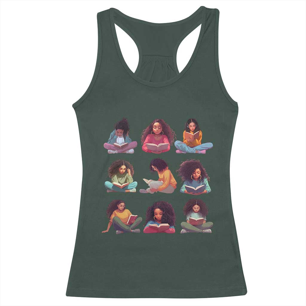 Black History Month Racerback Tank Top Reading Book African Smart Melanin Women Girls TS09 Dark Forest Green Print Your Wear