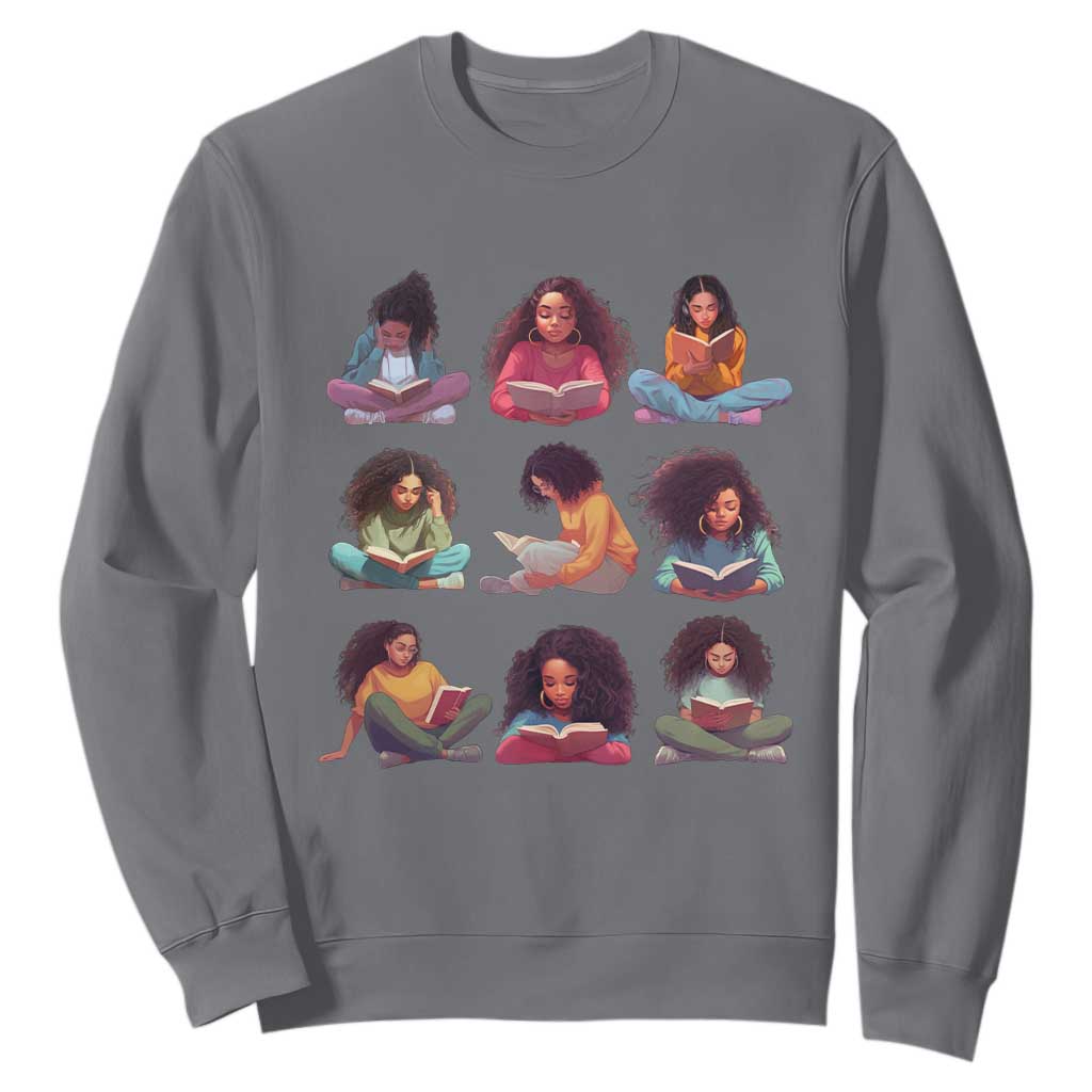 Black History Month Sweatshirt Reading Book African Melanin Women Girls TS09 Charcoal Printyourwear