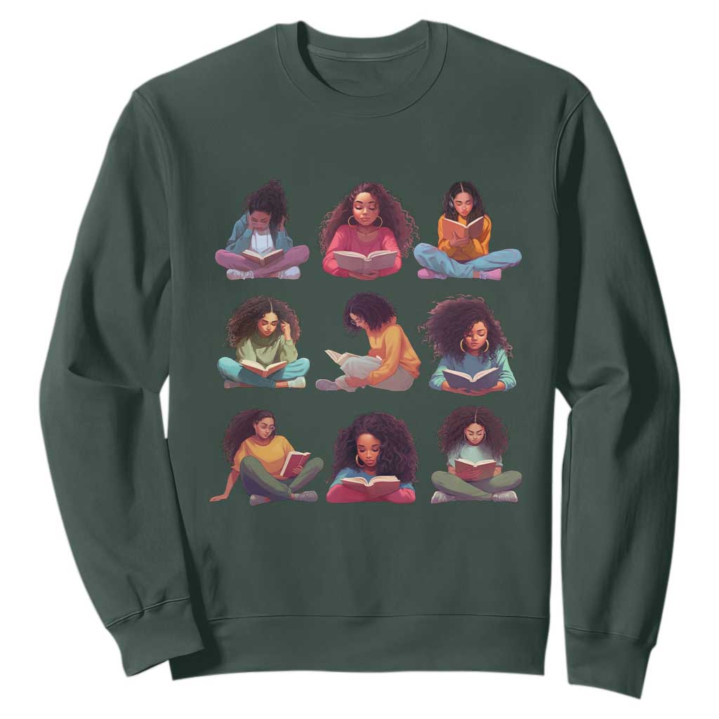 Black History Month Sweatshirt Reading Book African Melanin Women Girls TS09 Dark Forest Green Printyourwear