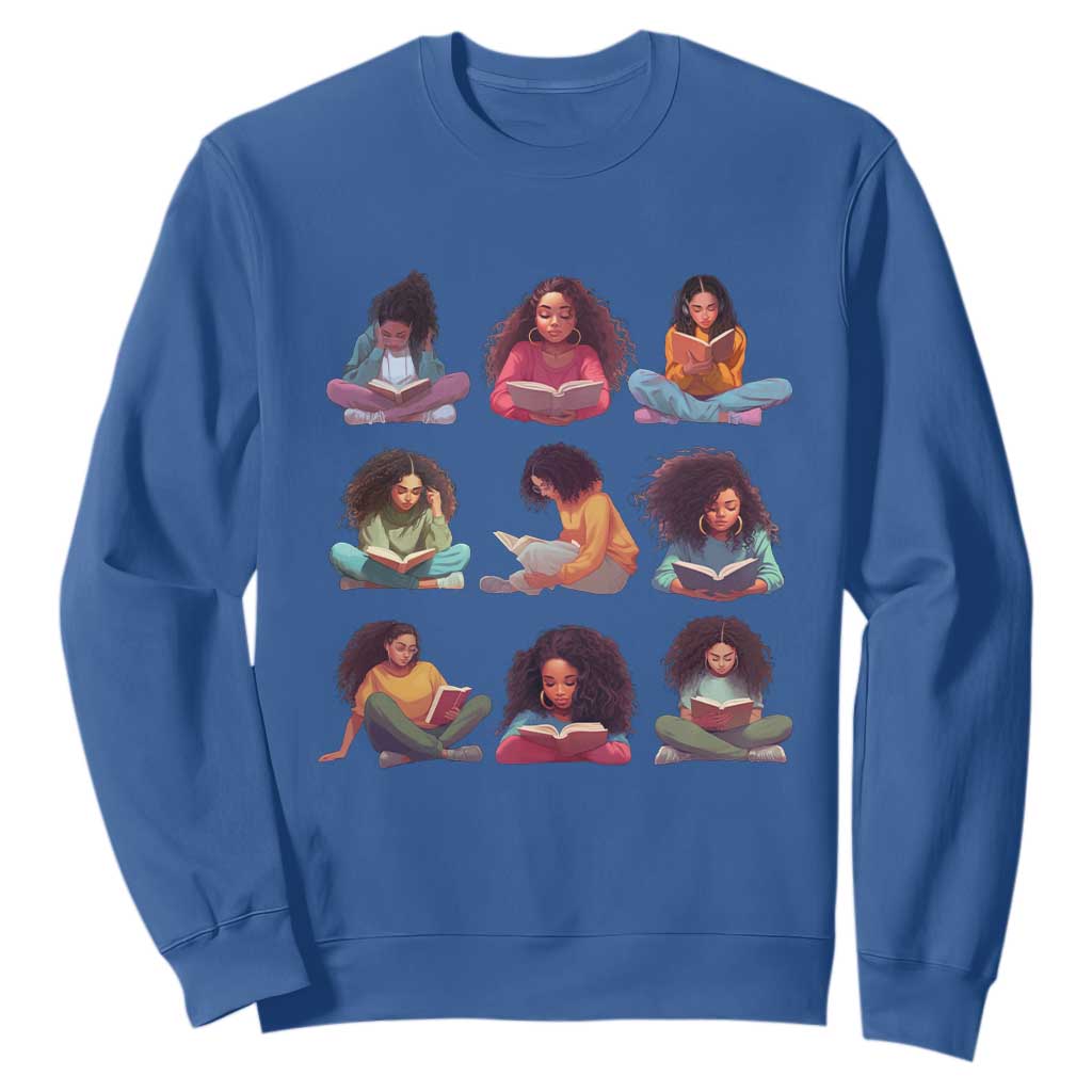 Black History Month Sweatshirt Reading Book African Melanin Women Girls TS09 Royal Blue Printyourwear