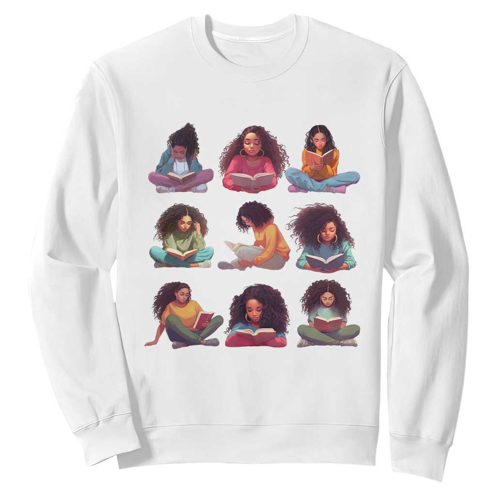 Black History Month Sweatshirt Reading Book African Melanin Women Girls TS09 White Printyourwear