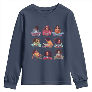 Black History Month Youth Sweatshirt Reading Book African Smart Melanin Women Girls TS09 Navy Print Your Wear