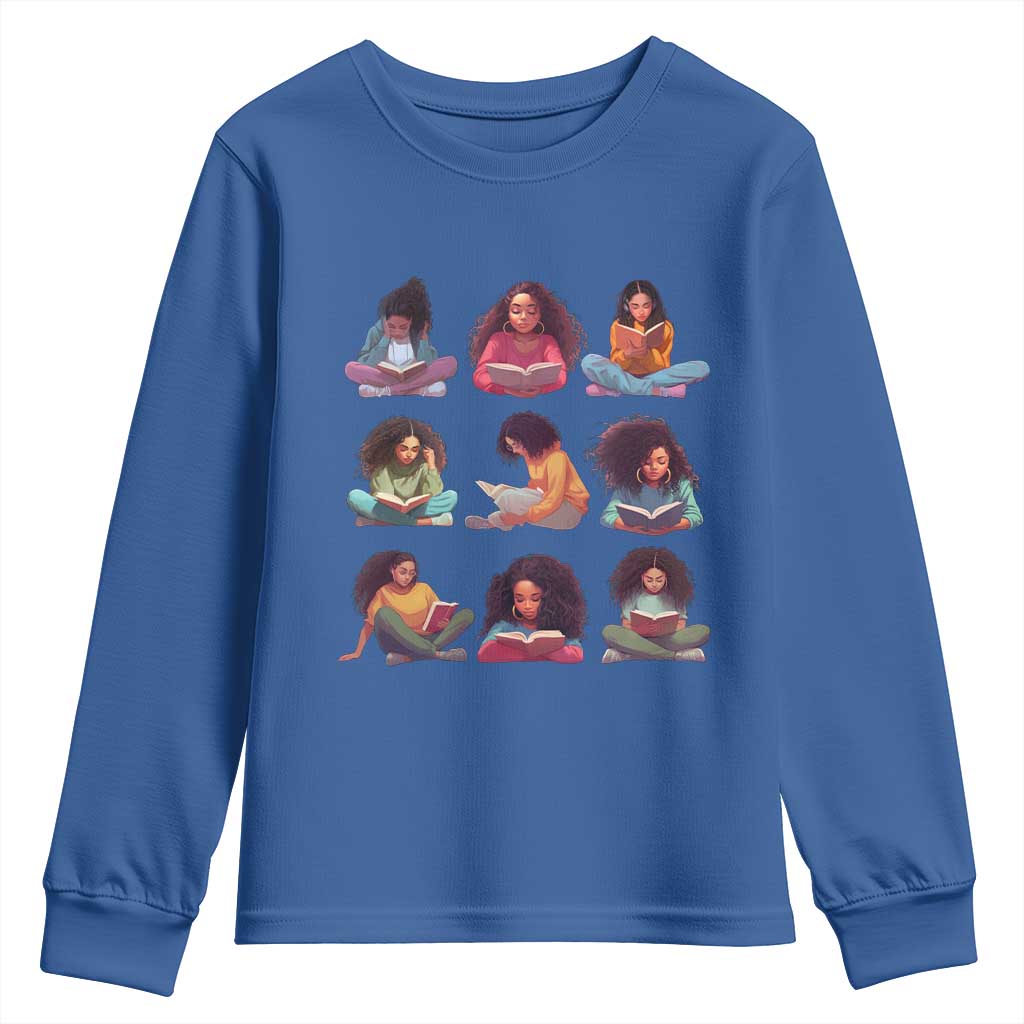 Black History Month Youth Sweatshirt Reading Book African Smart Melanin Women Girls TS09 Royal Blue Print Your Wear