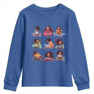 Black History Month Youth Sweatshirt Reading Book African Smart Melanin Women Girls TS09 Royal Blue Print Your Wear