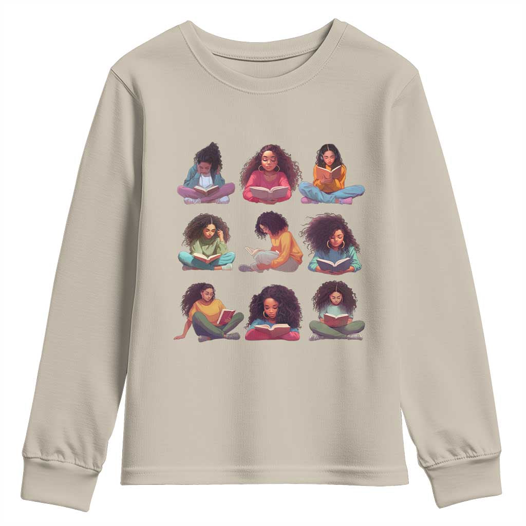 Black History Month Youth Sweatshirt Reading Book African Smart Melanin Women Girls TS09 Sand Print Your Wear