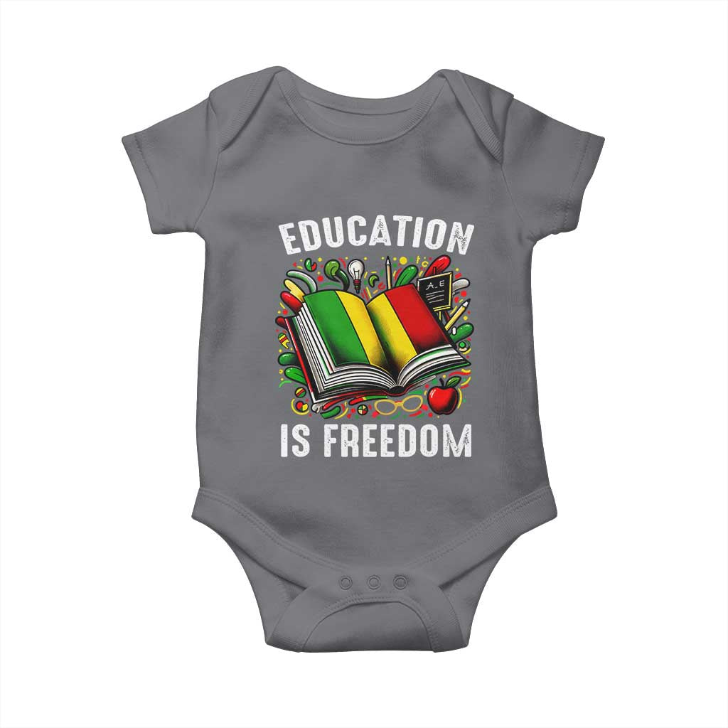 Black Teacher Baby Onesie Education Is Freedom Reading Books Black History Month TS09 Charcoal Print Your Wear