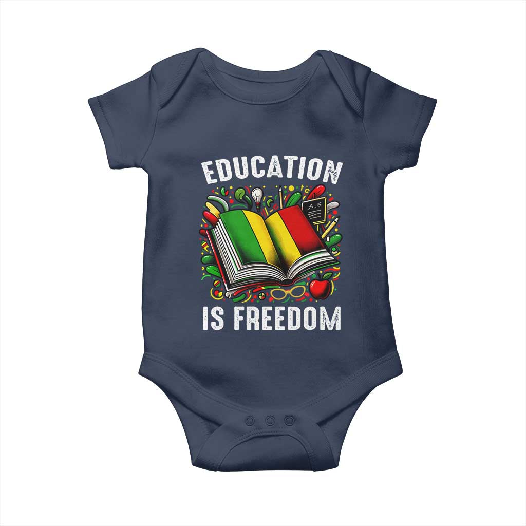 Black Teacher Baby Onesie Education Is Freedom Reading Books Black History Month TS09 Navy Print Your Wear