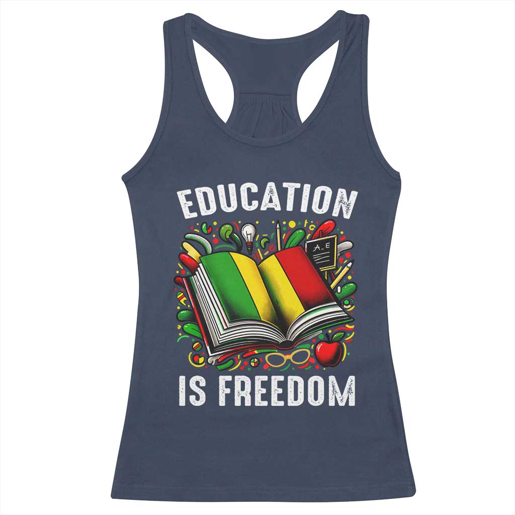 Black Teacher Racerback Tank Top Education Is Freedom Reading Books Black History Month TS09 Navy Print Your Wear