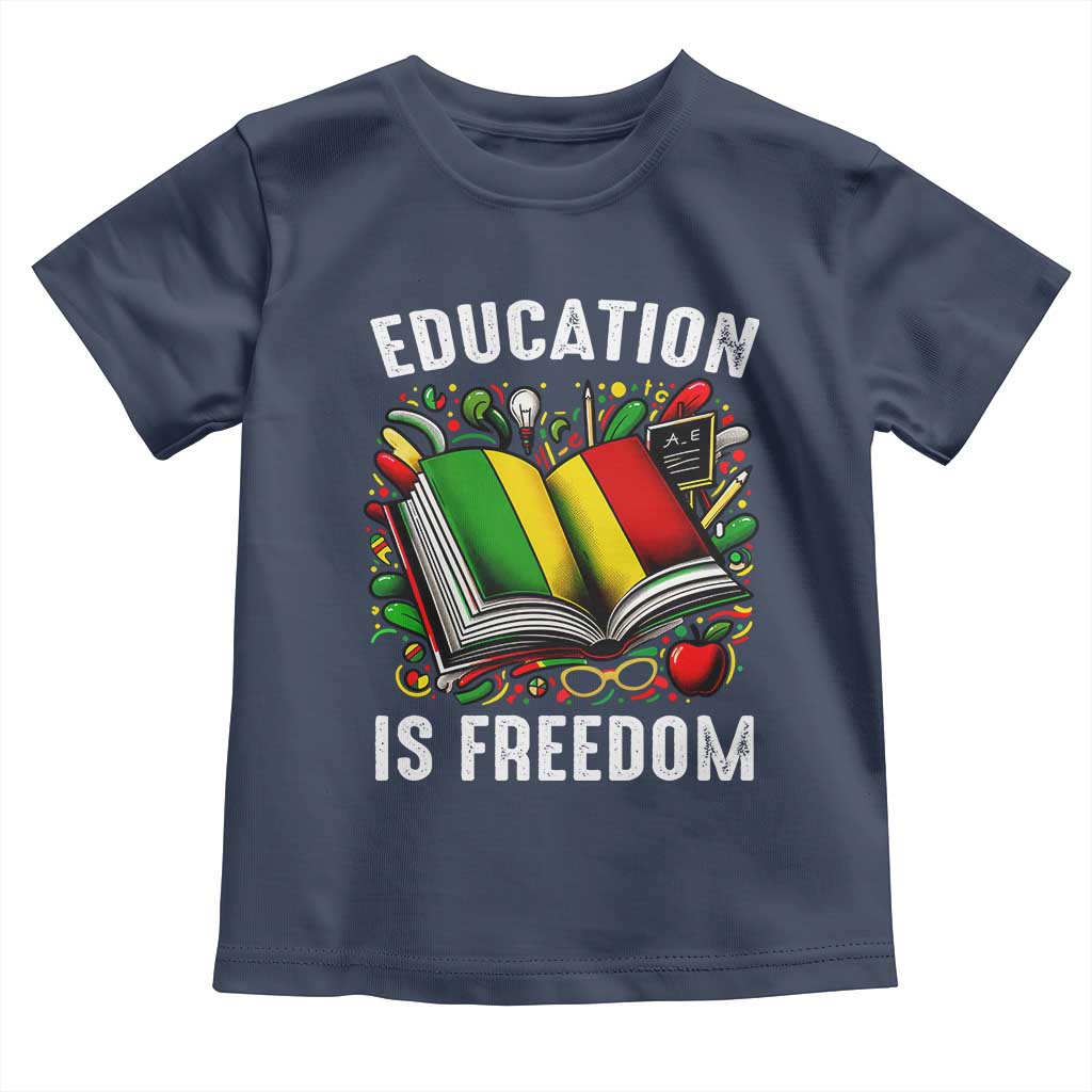 Black Teacher Toddler T Shirt Education Is Freedom Reading Books Black History Month TS09 Navy Print Your Wear