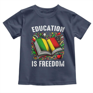 Black Teacher Toddler T Shirt Education Is Freedom Reading Books Black History Month TS09 Navy Print Your Wear
