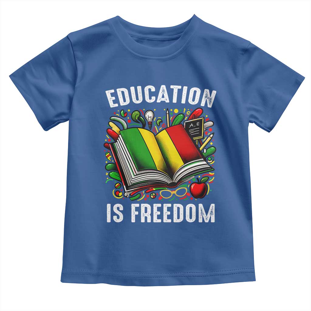 Black Teacher Toddler T Shirt Education Is Freedom Reading Books Black History Month TS09 Royal Blue Print Your Wear
