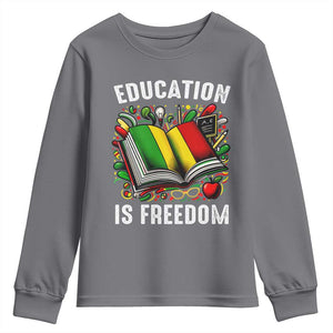 Black Teacher Youth Sweatshirt Education Is Freedom Reading Books Black History Month TS09 Charcoal Print Your Wear
