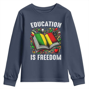 Black Teacher Youth Sweatshirt Education Is Freedom Reading Books Black History Month TS09 Navy Print Your Wear