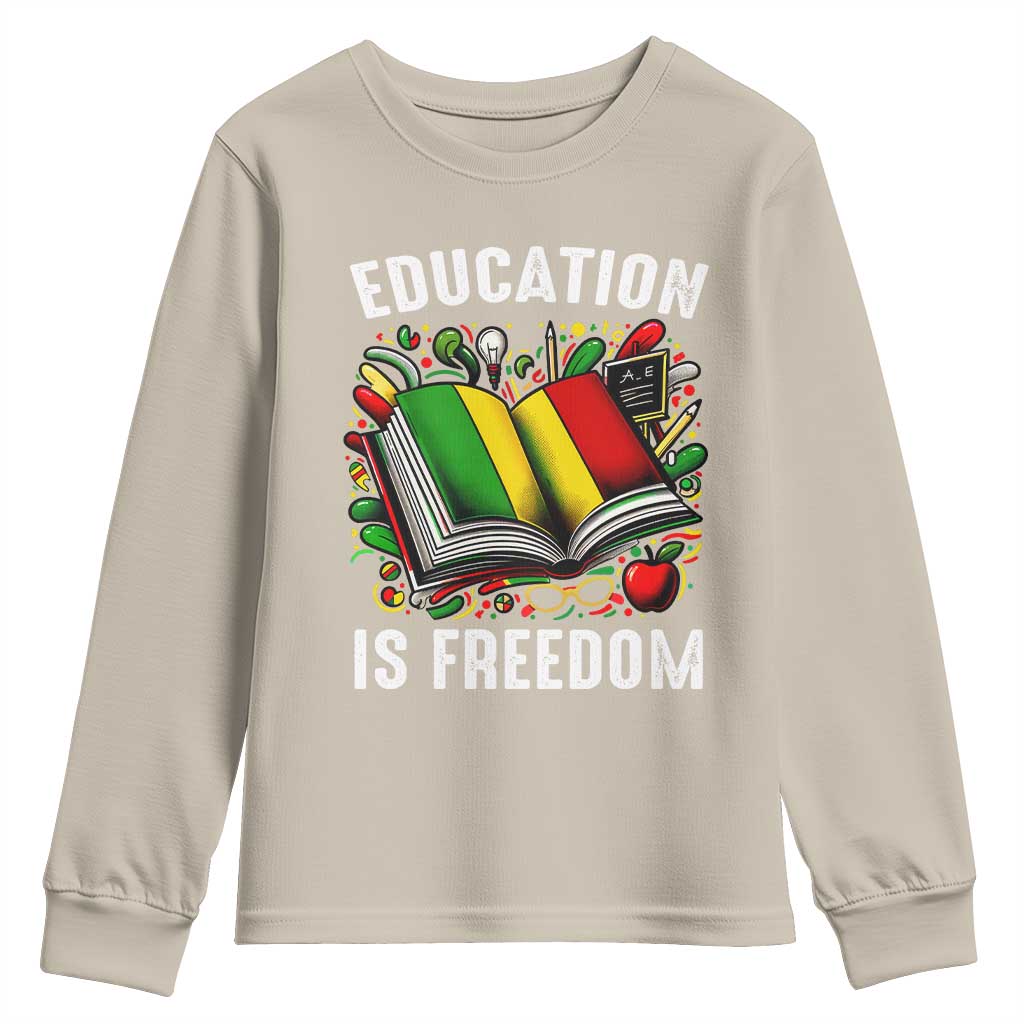 Black Teacher Youth Sweatshirt Education Is Freedom Reading Books Black History Month TS09 Sand Print Your Wear