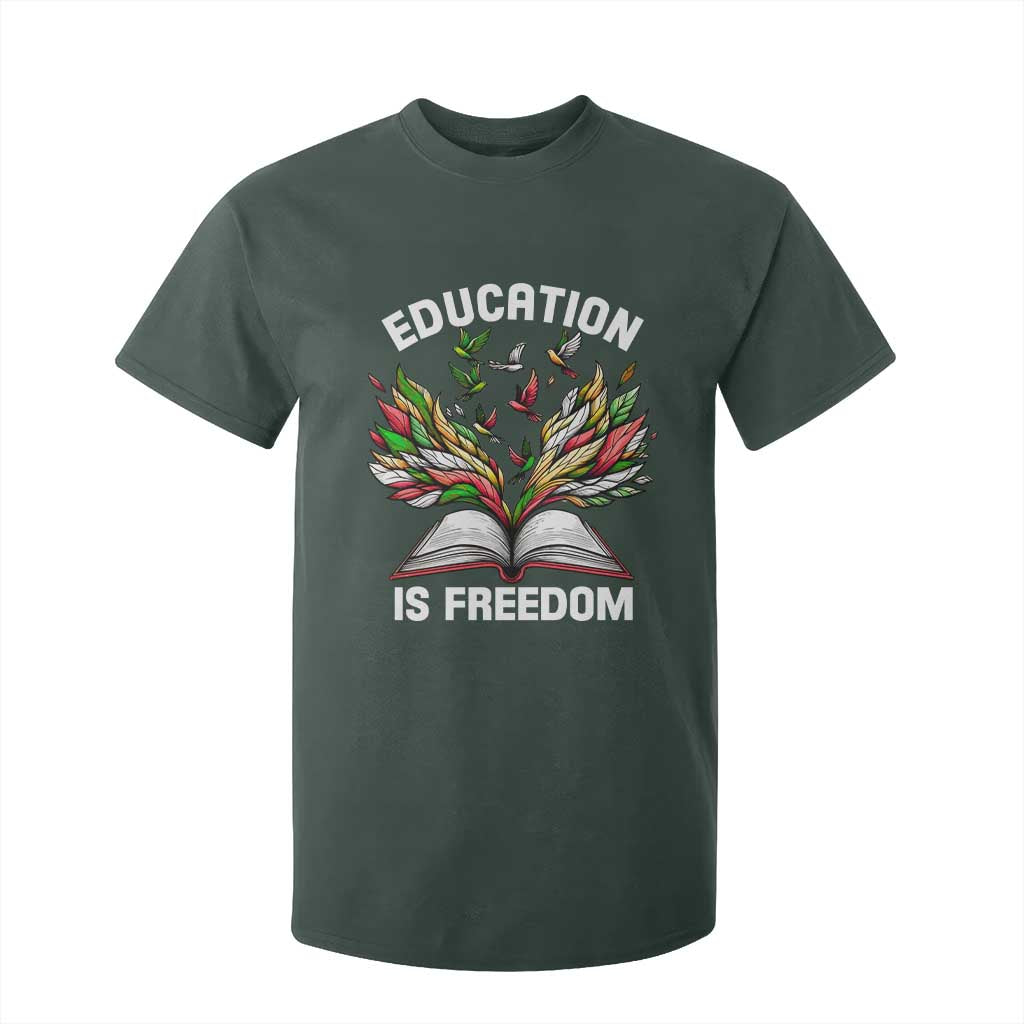 Black Teacher Pride T Shirt For Kid Education Is Freedom African Americans Black History Month TS09 Dark Forest Green Print Your Wear