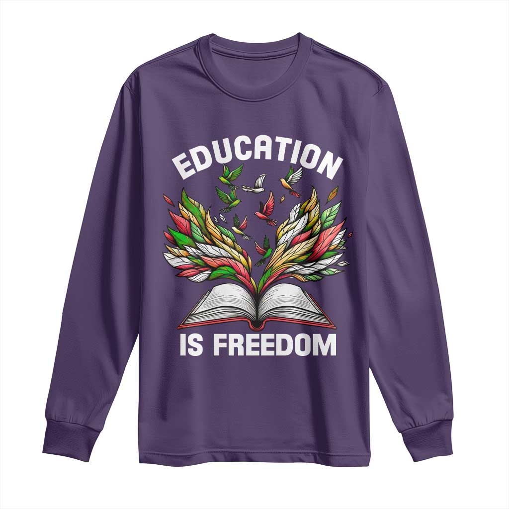 Black Teacher Pride Long Sleeve Shirt Education Is Freedom African Americans Black History Month TS09 Purple Print Your Wear