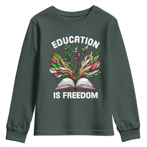 Black Teacher Pride Youth Sweatshirt Education Is Freedom African Americans Black History Month TS09 Dark Forest Green Print Your Wear
