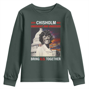 Shirley Chisholm Youth Sweatshirt Unbought And Unbossed Bring U.S. Together BHM Melanin TS09 Dark Forest Green Print Your Wear