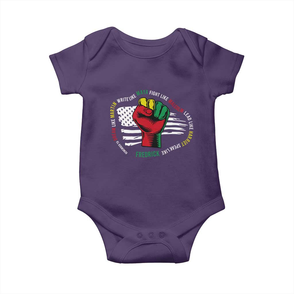 Black Civil Rights Baby Onesie Dream Like Martin Write Like Maya Fight Like Macolm Lead Like Harriet Speak Like Fredrick TS09 Purple Print Your Wear