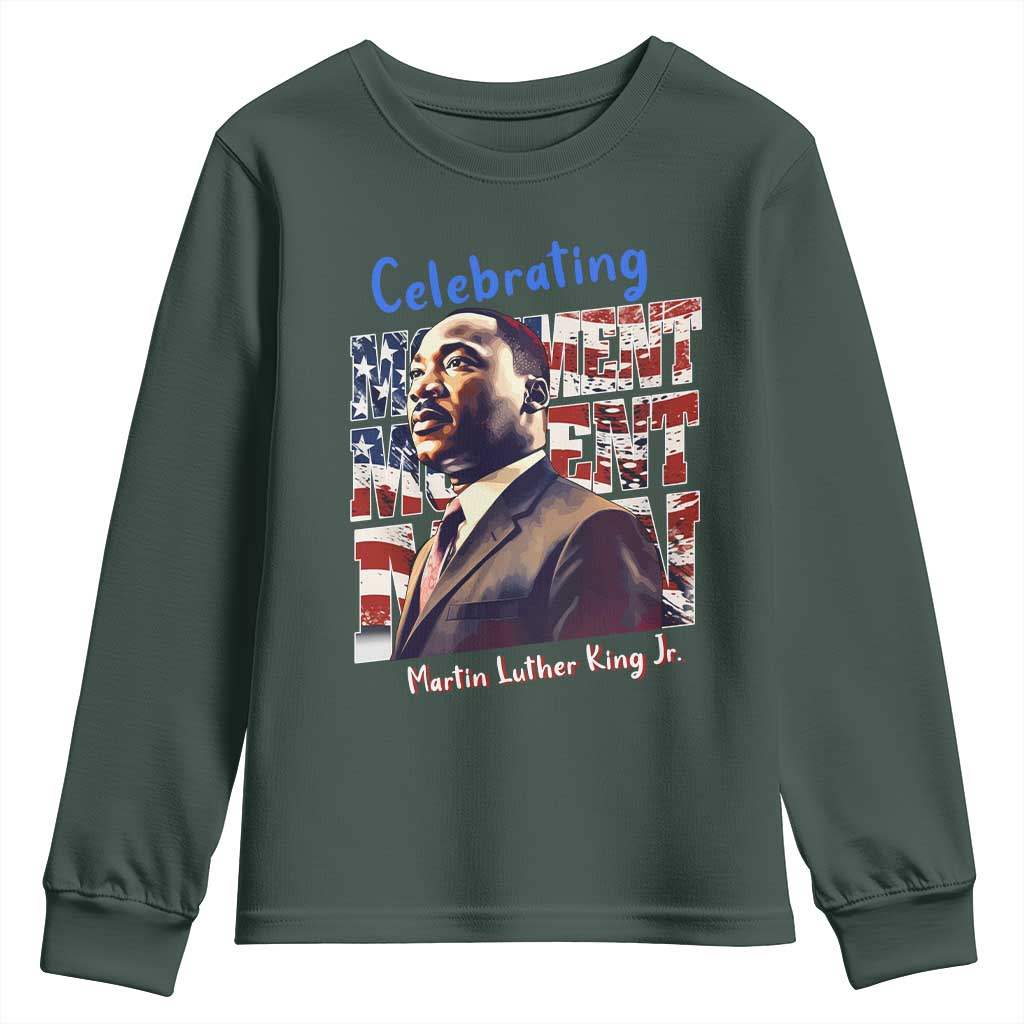Martin Luther King Jr. Youth Sweatshirt MLK Day Movement Moment Man Black Civil Rights TS09 Dark Forest Green Print Your Wear