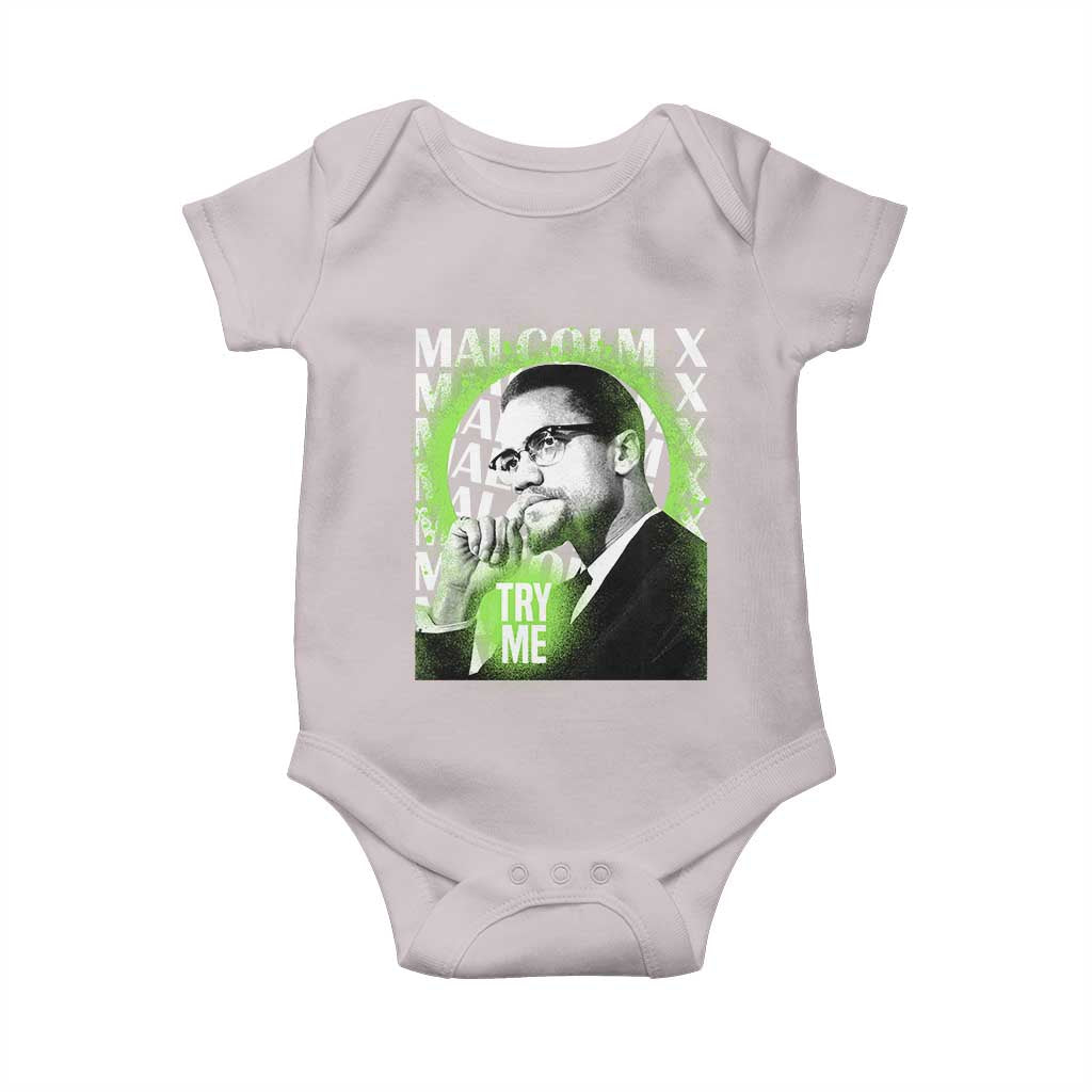 Malcolm X Baby Onesie Try Me Aesthetic Art Black Civil Rights BHM TS09 Ice Gray Print Your Wear
