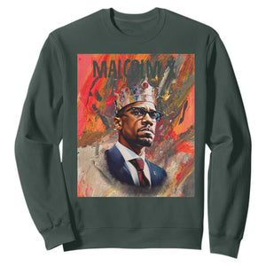 Malcolm X Sweatshirt King Hip Hop Aesthetic Art Black History Month TS09 Dark Forest Green Printyourwear