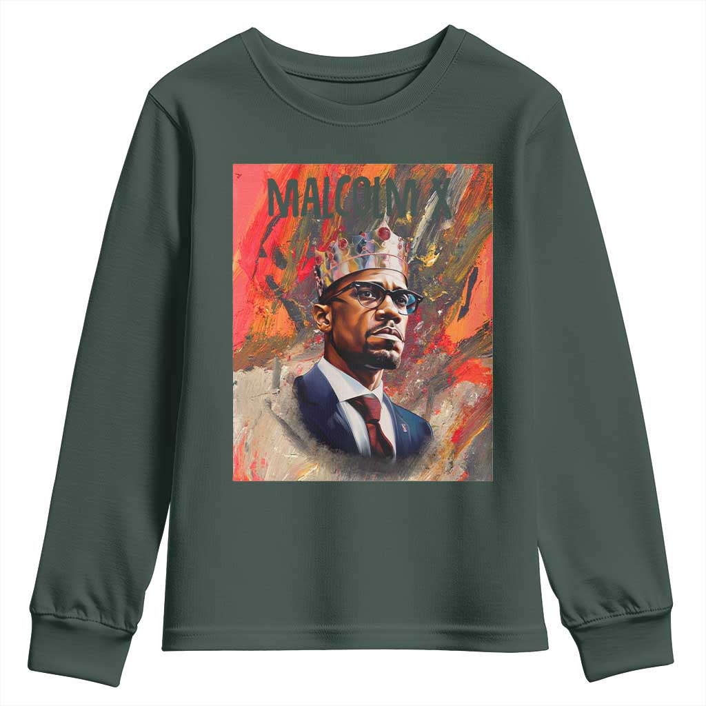 Malcolm X Youth Sweatshirt King Hip Hop Aesthetic Art Black Civil Rights TS09 Dark Forest Green Print Your Wear
