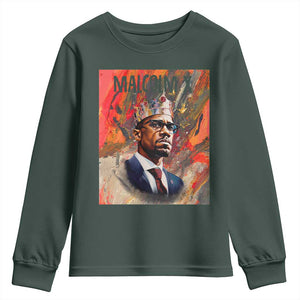 Malcolm X Youth Sweatshirt King Hip Hop Aesthetic Art Black Civil Rights TS09 Dark Forest Green Print Your Wear