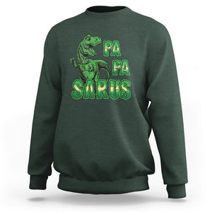 Papasaurus Funny Dinosaur Father's Day Sweatshirt TS09 Dark Forest Green Print Your Wear