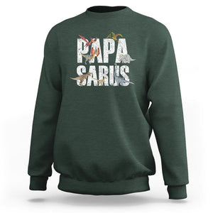 Papasaurus Funny Dinosaur Father's Day Sweatshirt TS09 Dark Forest Green Print Your Wear