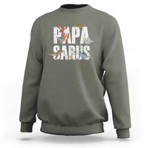 Papasaurus Funny Dinosaur Father's Day Sweatshirt TS09 Military Green Print Your Wear