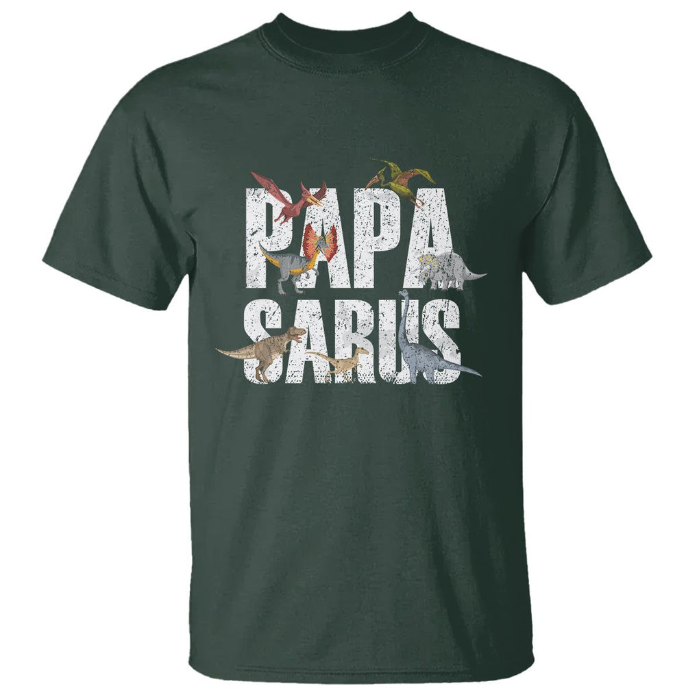Papasaurus Funny Dinosaur Father's Day T Shirt TS09 Dark Forest Green Print Your Wear
