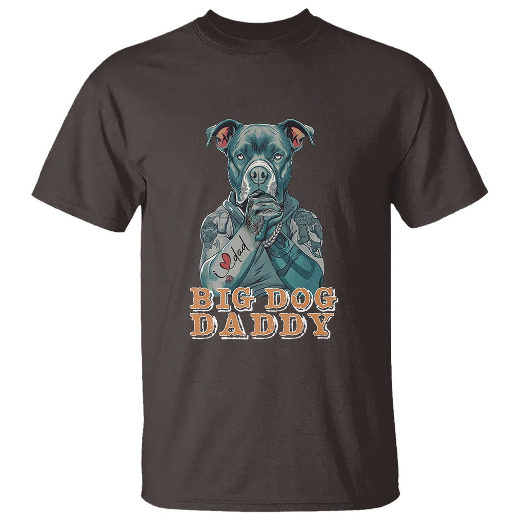 Dog Dad T Shirt Pitbull Dog Tattoo I Love Dad Father's Day Dog Lover TS09 Dark Chocolate Print Your Wear