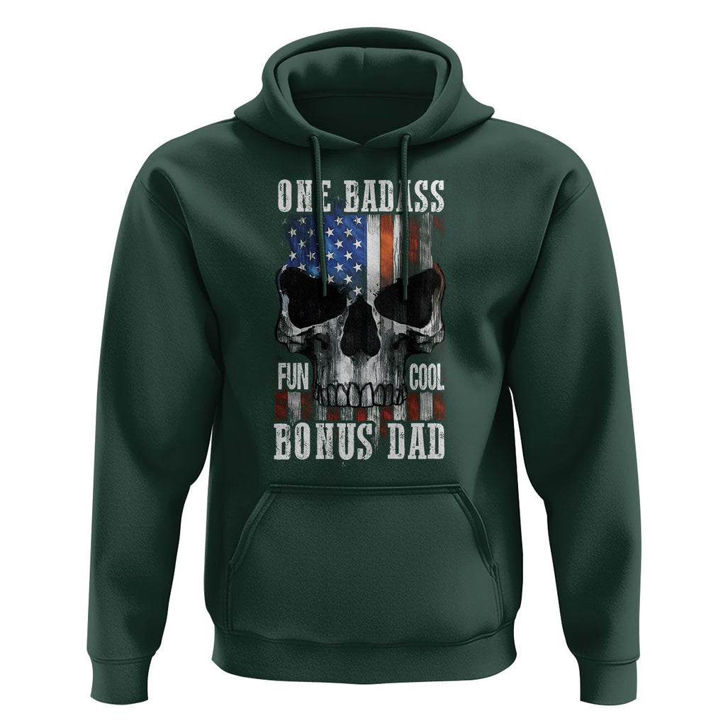Father's Day Hoodie One Badass Bonus Dad Skull TS09 Dark Forest Green Print Your Wear