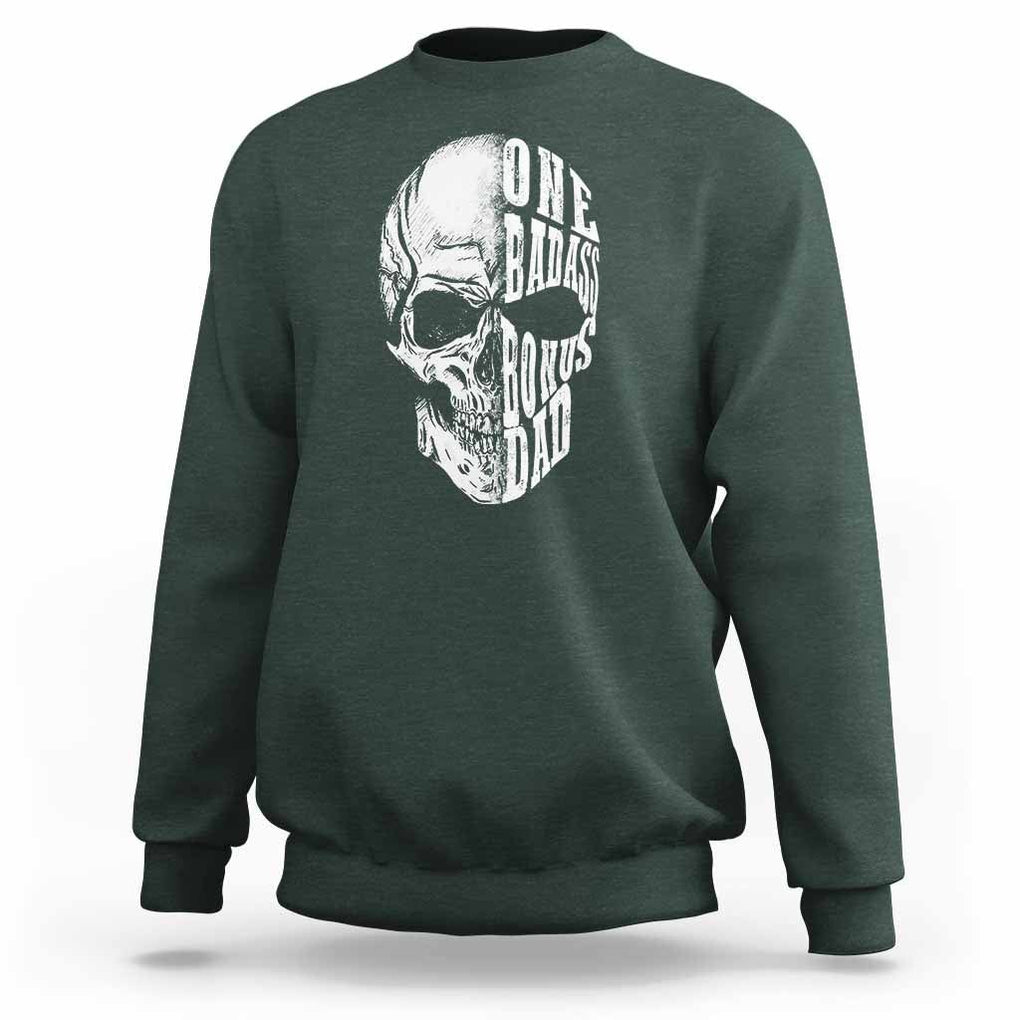 Father's Day Sweatshirt One Badass Bonus Dad Skull TS09 Dark Forest Green Print Your Wear