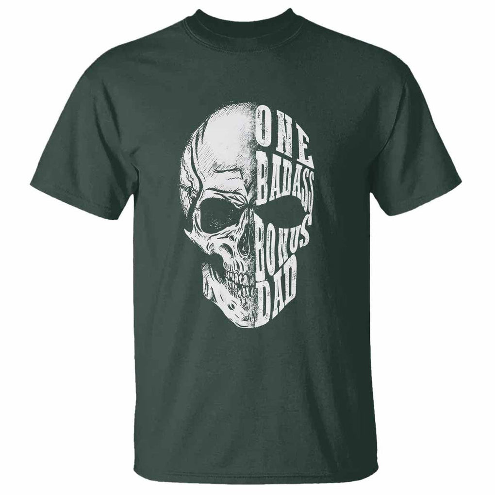 Father's Day T Shirt One Badass Bonus Dad Skull TS09 Dark Forest Green Print Your Wear