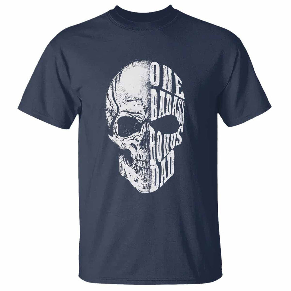 Father's Day T Shirt One Badass Bonus Dad Skull TS09 Navy Print Your Wear