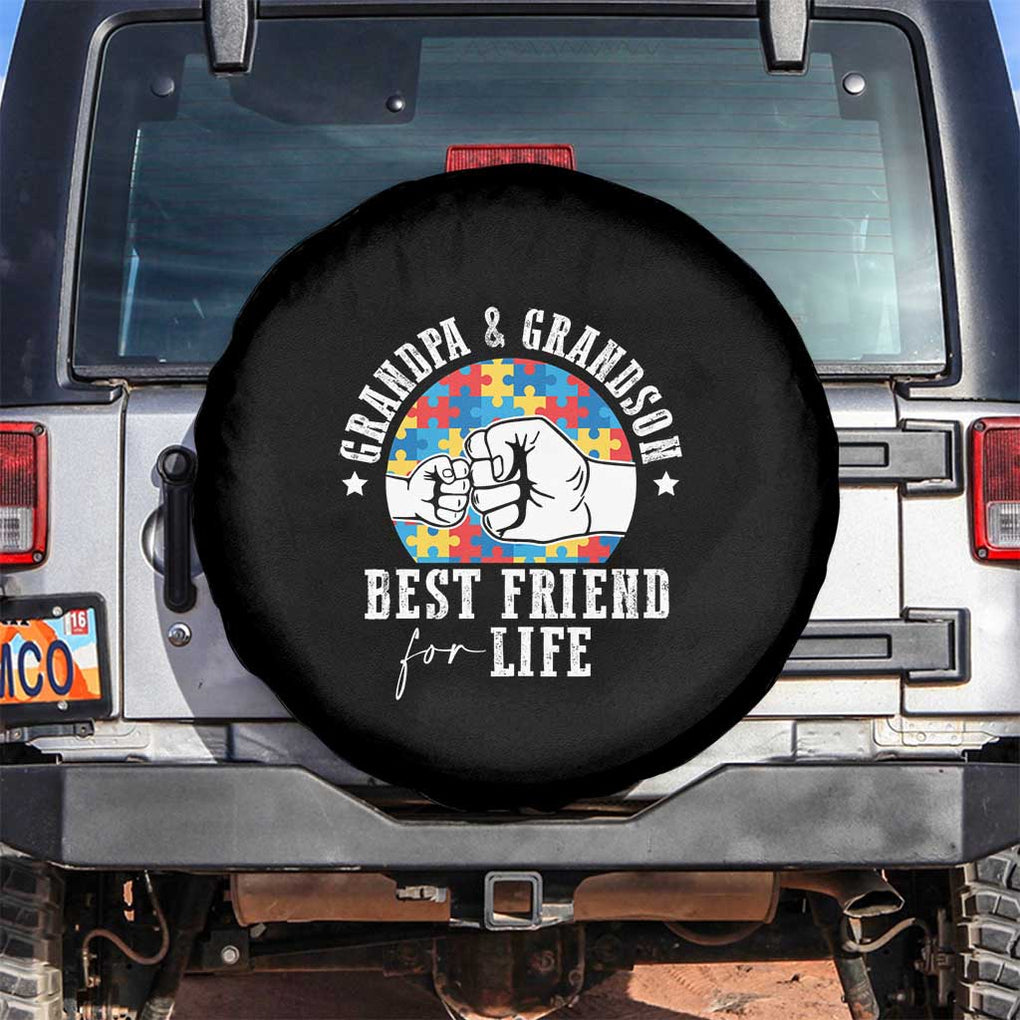 Autism Awareness Spare Tire Cover Grandpa Grandson Best Friend For Life Father's Day TS09 No hole Black Print Your Wear
