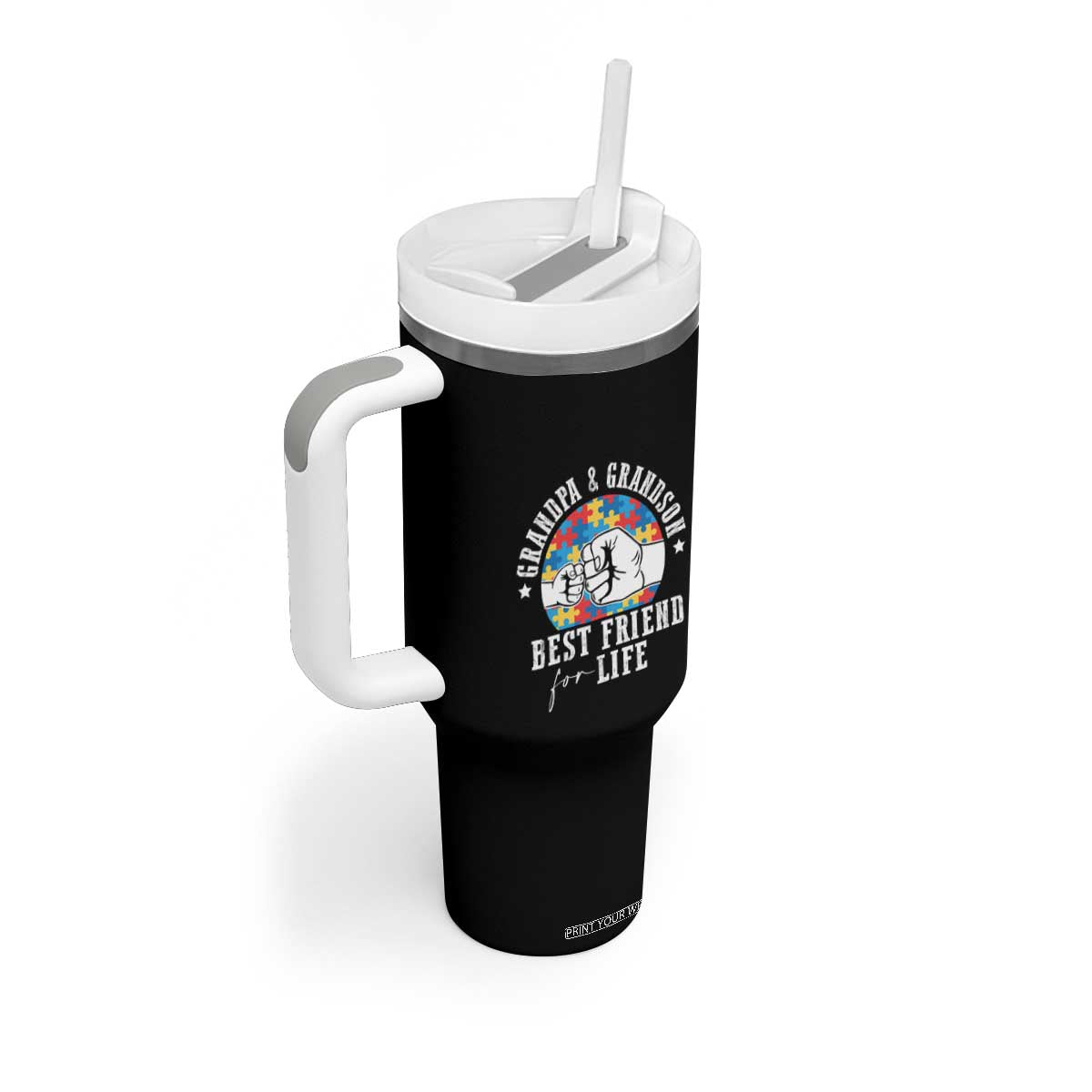 Autism Awareness Tumbler With Handle Grandpa Grandson Best Friend For Life Father's Day TS09 Print Your Wear